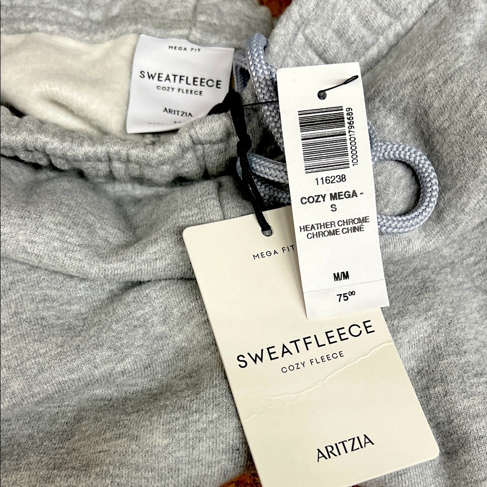 Aritzia Cozy Heather Chrome Sweatfleece Pants NWT